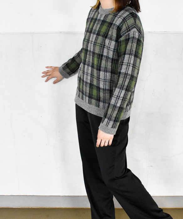 洗えるカシミヤニット“CHECK” (gray) size1 2枚目の画像