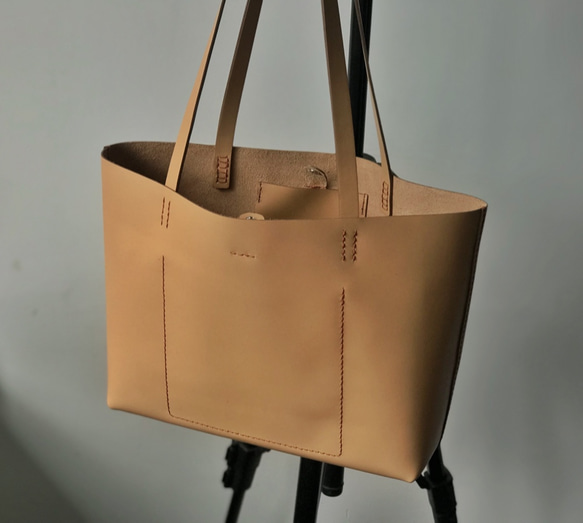 zemoneni 手作 300g 超輕設計 杏色 托特包 tote bag 第3張的照片