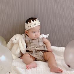 \thanks♡300!!/ ベビークラウン☆パール ハーフバースデー お誕生日 王冠 ヘアバンド かぎ編み 100日 13枚目の画像