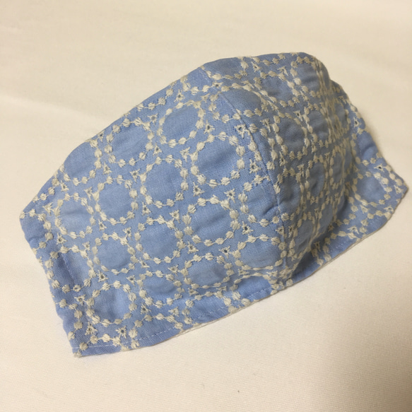 ミナペルホネン タンバリン風 刺繍生地 オックスブルー 立体マスク 一