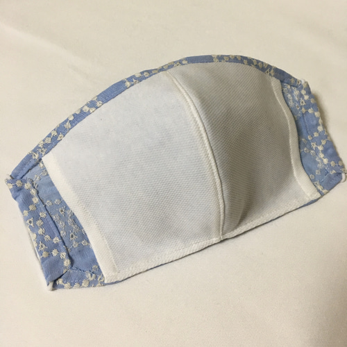 ミナペルホネン タンバリン風 刺繍生地 オックスブルー 立体マスク 一  