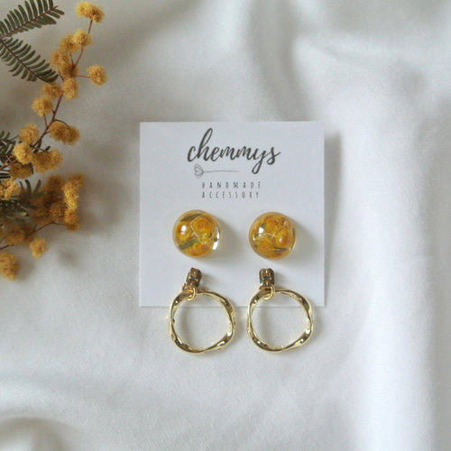 お花の2wayピアス / イヤリング【ミモザイエロー】 ピアス（スタッド 