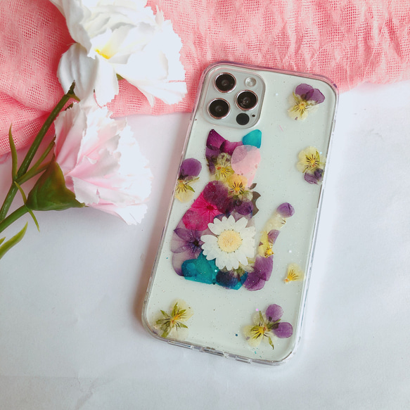 oppo押し花ハンドメイド 紫紫陽花の押し花スマホケース＊373 手帳型 全機種対応 本物の