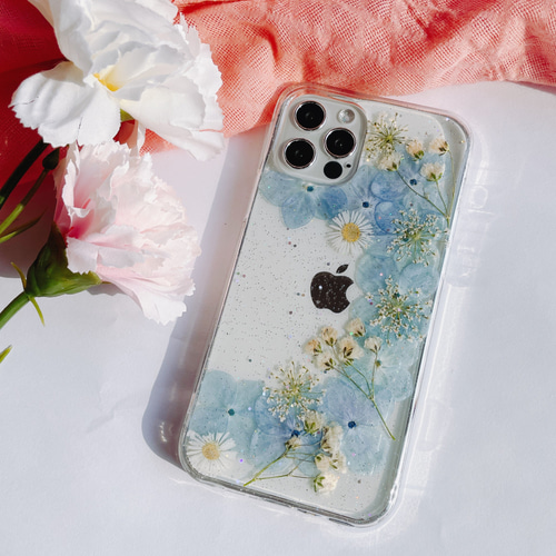 茂みから様子を窺う ネコ ] 猫 押し花 ドライフラワー スマホ ケース 
