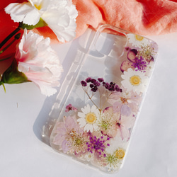 紫陽花と桜 押し花iPhone14Pro/15 スマホケースXperia 10 IV/HUAWEI Mate60pro 3枚目の画像