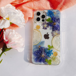 紫陽花とレモン 押し花ケース Xperia1 IV  スマホケース iPhone15/iPhone14/HUAWEI 4枚目の画像