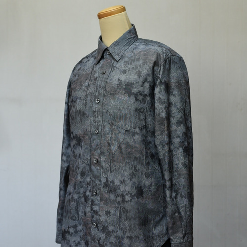 着物リメイク 大島紬カジュアルシャツ メンズMサイズ シャツ・ブラウス