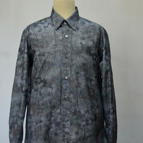 着物リメイク/本場奄美大島紬から 　メンズシャツ　　Mサイズ 着物リメイク/本場奄美大島紬から メンズシャツ Mサイズ tsu-988