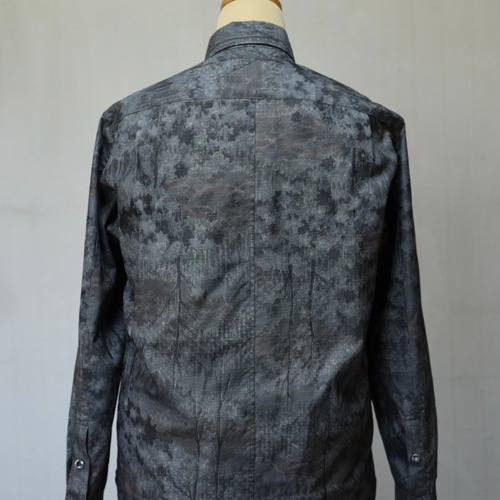 着物リメイク 大島紬カジュアルシャツ メンズMサイズ シャツ