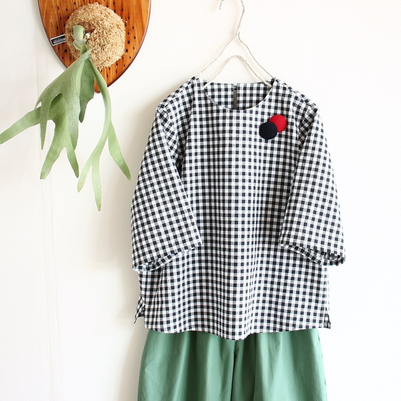c_o_c_o_r_o　ギンガムチェック/コットン　サイドスリットブラウス