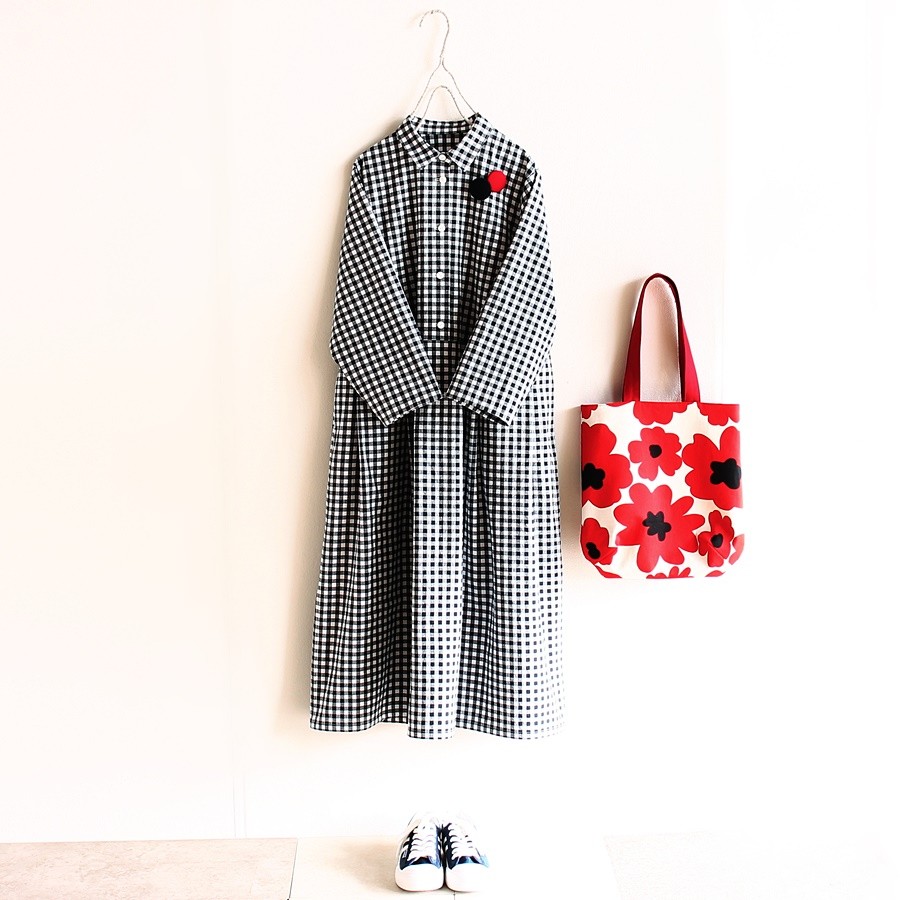c_o_c_o_r_o　ギンガムチェック/コットン　衿付き　Ａラインワンピース