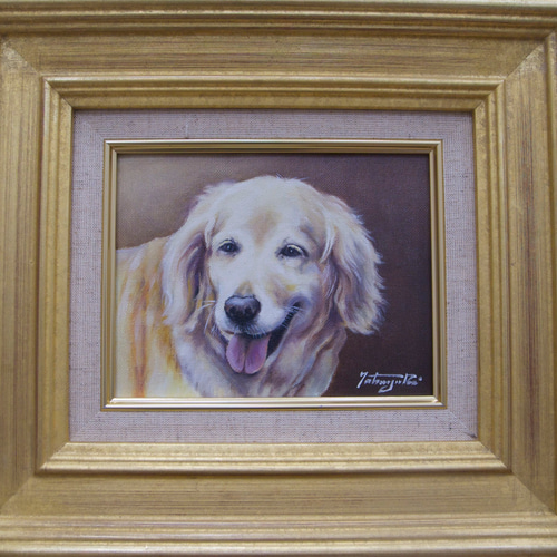 犬の絵「ゴールデンレトリバー 」油彩画 フレーム付き（面版なし） 犬の絵「ゴールデンレトリバー 」油彩画 フレーム付き（面版なし