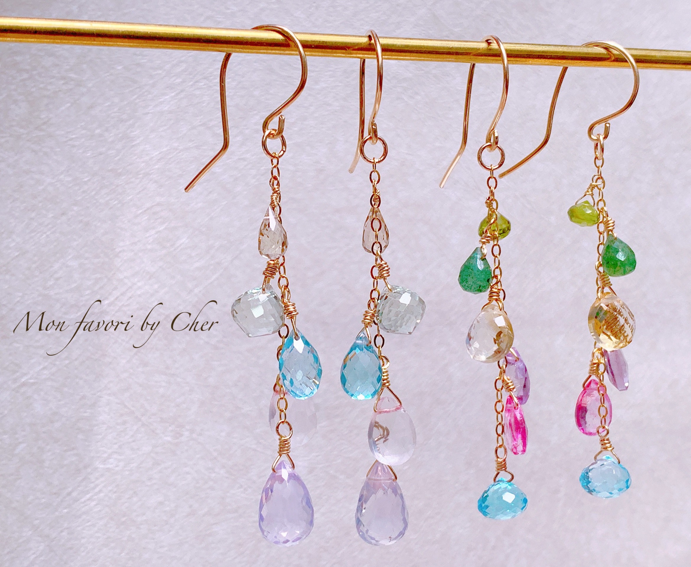 SALE【14kgf】天然石＊マルチカラーピアス＿あわめカラー ピアス