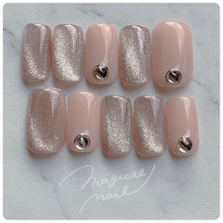 再販】マグネットネイル◇シンプル シルバー ピンク 大人かわいい