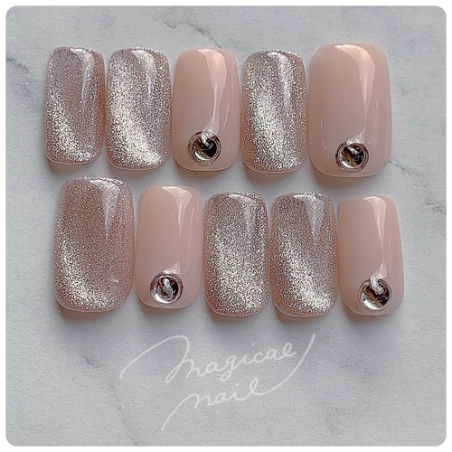 003】ネイルチップ マグネットネイル ニュアンス 春 ピンク シンプル