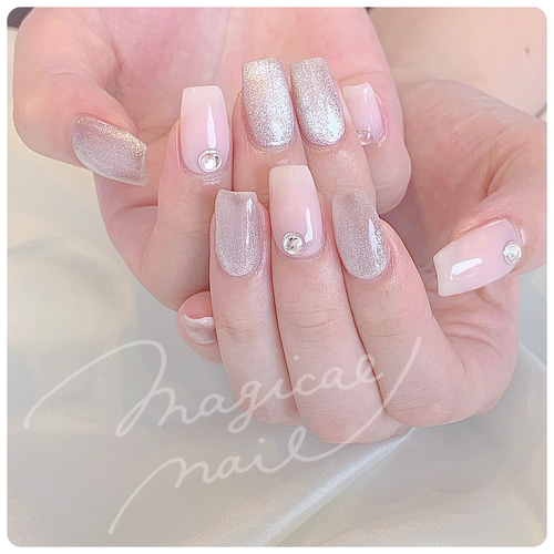 再販】マグネットネイル◇シンプル シルバー ピンク 大人かわいい