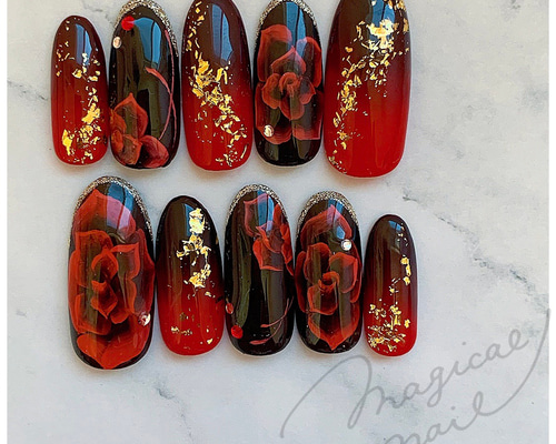 【No.032】ネイルチップ♡成人式ネイル♡振袖和柄♡紫ネイル♡赤ネイル♡薔薇 楽天市場】和風ネイルチップ オーダーメイド【紅薔薇】赤×黒