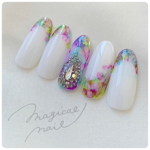 大人キレイ◇水彩 紫陽花 白 ホワイト 普段使い 梅雨 花 たらしこみ  