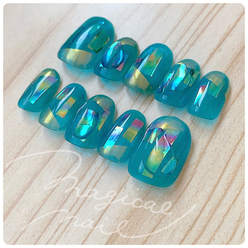 涼しげニュアンス☆ターコイズ 水色 ブルー 透明感 エメラルド ネイル