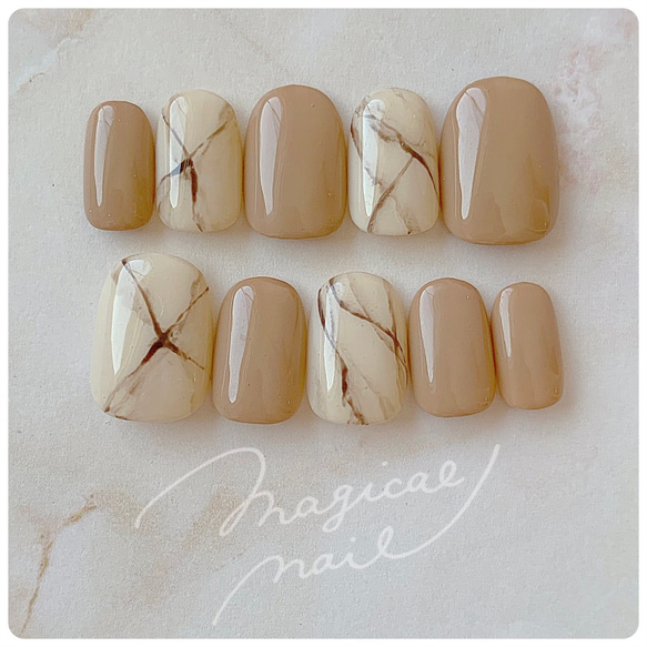 再販1/秋♡大理石ネイルチップ ベージュ ブラウン タイダイ マーブル  