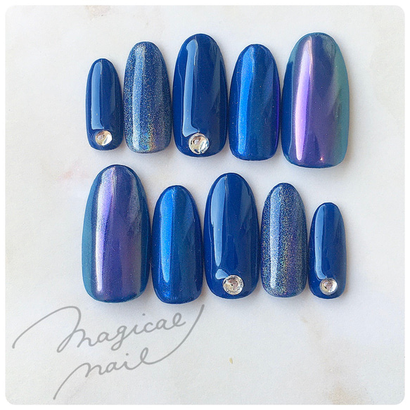 再販3◇ブルー◇ミラー ユニコーン ストーン 艶 青 紺 ネイビー