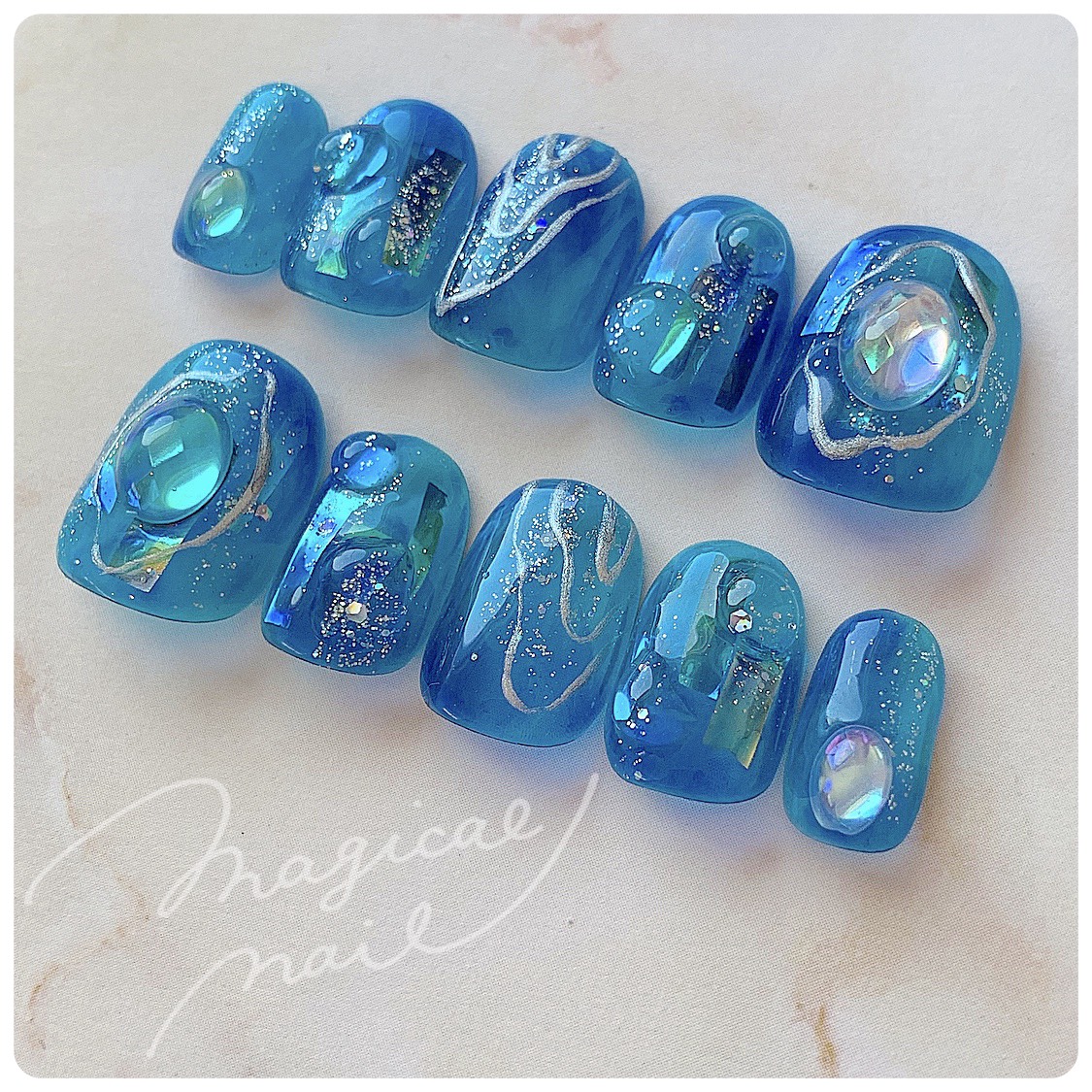 クリアストーン グラデーション ワンホン ホロ オーロラ ネイルチップ 透け感