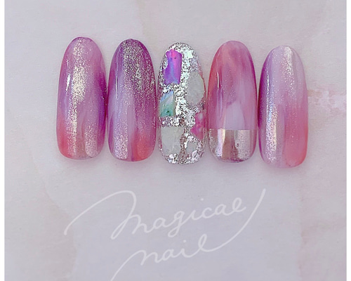 ネイルチップ 成人式 ニュアンス 紫 ピンク キラキラ 派手 オーダーネイル 0_3e99104bcad5881078f697036e45