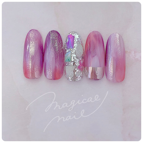 ニュアンスネイル♡ピンク パープル ミラー シェル 夏 春 成人式ネイル  