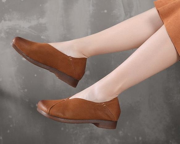 【送料無料】新しいレトロな牛革のソフトソールの女性靴 3枚目の画像