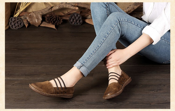 【送料無料】新しいスタイルのシングルシューズレトロな手作りの女性の靴フラットヒールカジュアルシューズ 1枚目の画像