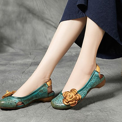【送料無料】新しいファッション中空女性靴レトロな丸いつま先フラットシューズ 4枚目の画像