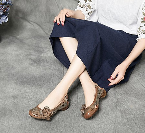 【送料無料】新しいファッション中空女性靴レトロな丸いつま先フラットシューズ 6枚目の画像