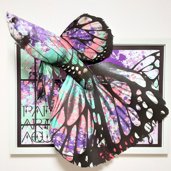 グッピーと蝶】ペーパークラフトアート 熱帯魚 3D立体絵画 立体