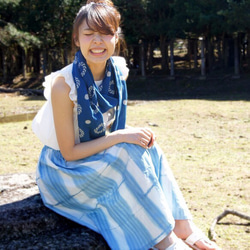 藍染棉質條紋裙子 第2張的照片