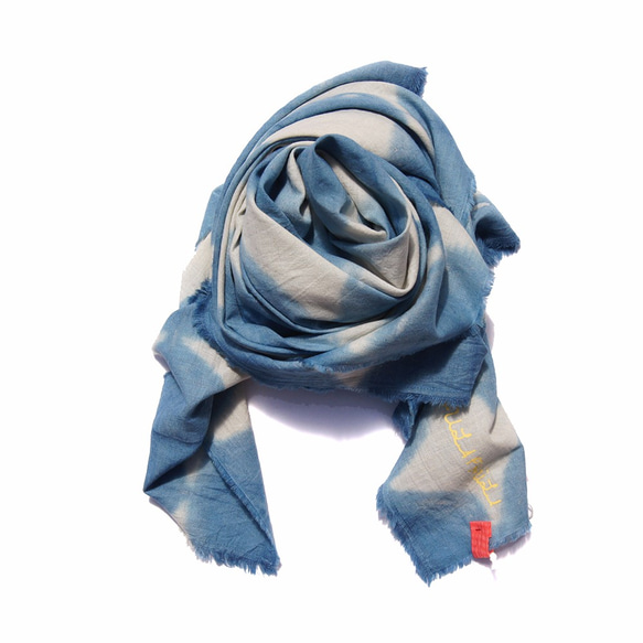 天然藍染亞麻圍巾(正方形)03 第3張的照片