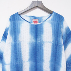 【受注販売】藍染綿サッカーストライプフィッシュテールワンピース 3枚目の画像