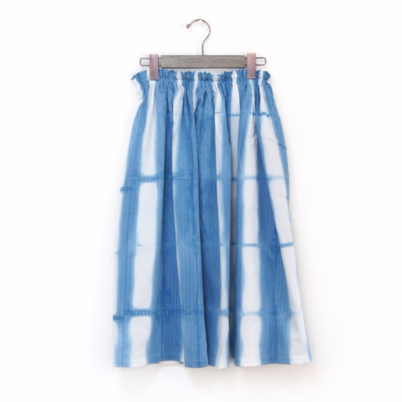【セール】藍板締め染綿ストライプスカート03 1枚目の画像
