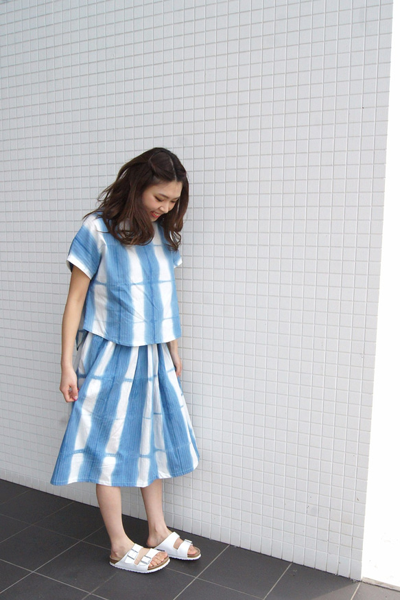 【セール】藍板締め染綿ストライプスカート03 3枚目の画像