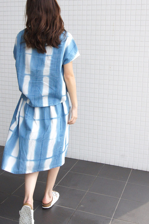【セール】藍板締め染綿ストライプスカート03 2枚目の画像