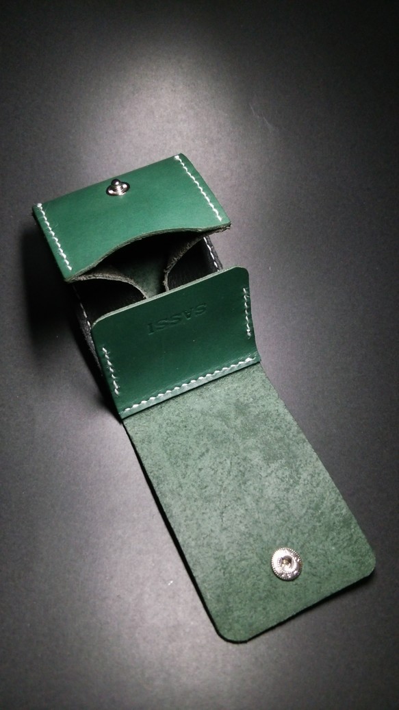 栃木レザー製カード&コインケース(抹茶) 4枚目の画像