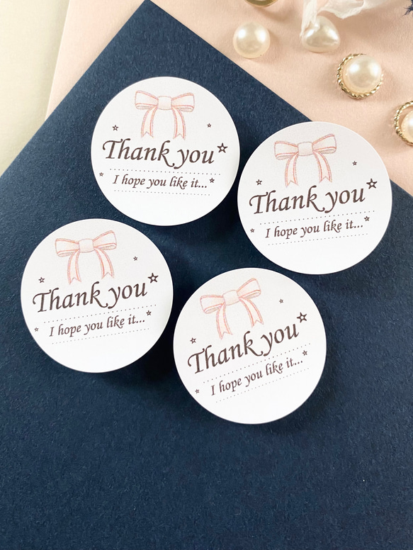 184.サンキューシール 48枚 ハンドメイド リボンシール ありがとう