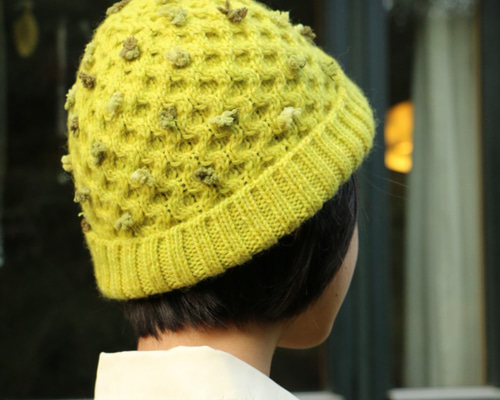 GOLDEN  1978EMBROIDERY ビーニー ビンテージ70's80's○CATツートンニット帽黄×黒○231003i3-m-cp