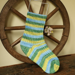 Klara　手染めのSelf Stripeのヤーンで編んだ靴下 2枚目の画像