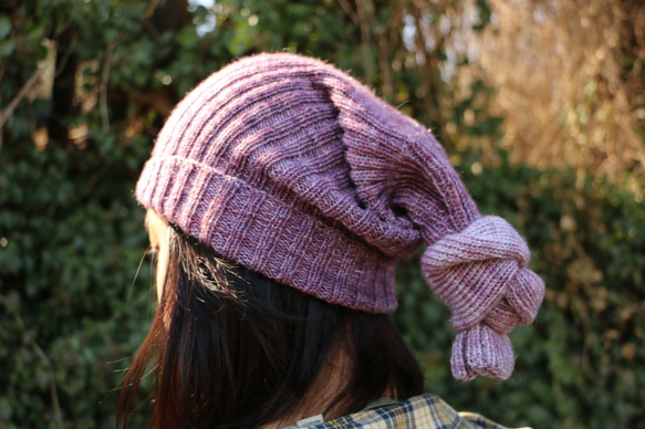 洗濯機で洗えるニット帽. Knot Watch Cap　 Pale violet-red 5枚目の画像