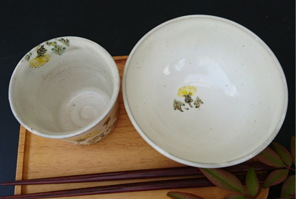 タンポポ柄ご飯茶碗湯呑みセット 2枚目の画像
