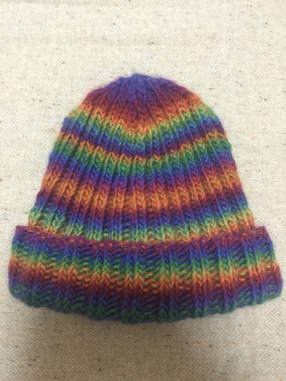 レインボーニット帽子 ニット帽・ビーニー Shizu用品店 通販 1361247