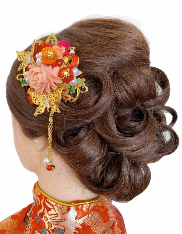純手工玫瑰蝴蝶頭飾 新娘頭飾 和服髮式 第5張的照片