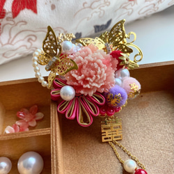 牡丹蝶囍キャラクター手作りヘアブライダルヘッドドレス着物ヘア