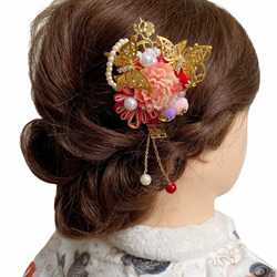 牡丹蝴蝶囍字純手工頭髮 新娘頭飾 和服髮飾 第4張的照片