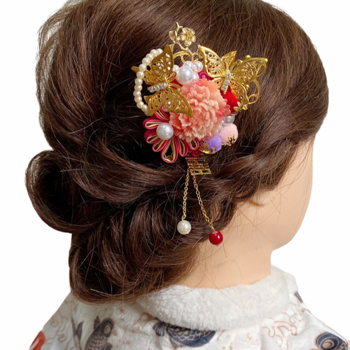 牡丹蝶囍キャラクター手作りヘアブライダルヘッドドレス着物ヘア